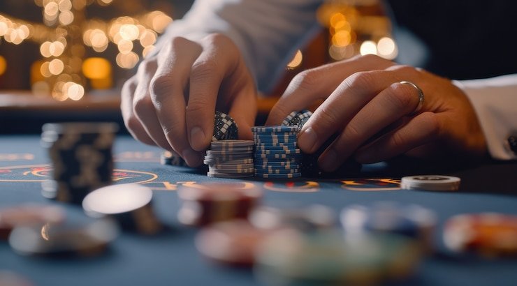 Meja roulette casino langsung dengan dealer dan tampilan taruhan online dalam aplikasi